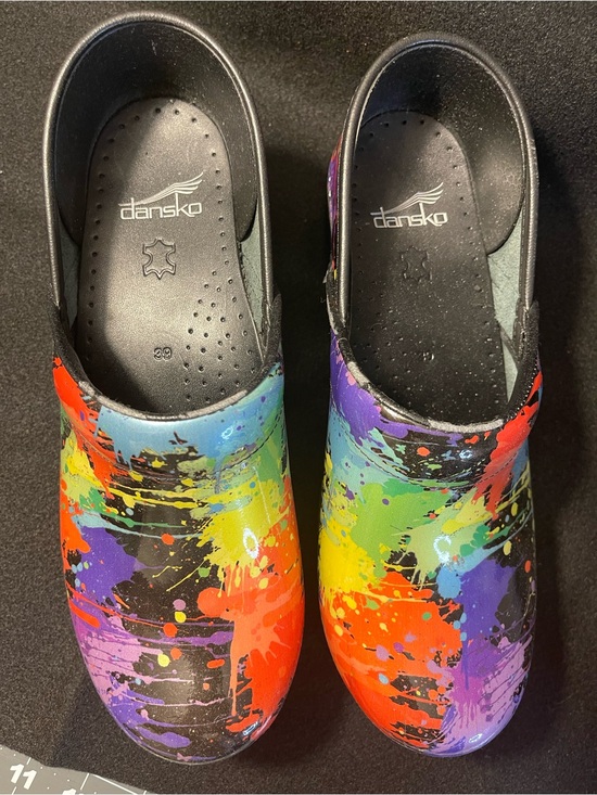 Dansko Shoes - Dansko Multicolor Paint-Splash Clogs in Black Base
